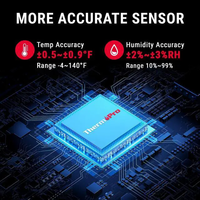 Alt view image 2 of 7 - ThermoPro Bluetooth Thermometer Hygrometer, 260FT Range Temperature Sensor Greenhouse Thermometer, Remote App Control Temperature and Humidity Monitor with 2-Year Data Logging Export (TP351)