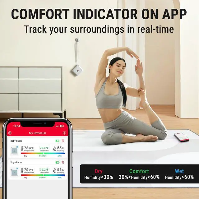 Alt view image 6 of 7 - ThermoPro Bluetooth Thermometer Hygrometer, 260FT Range Temperature Sensor Greenhouse Thermometer, Remote App Control Temperature and Humidity Monitor with 2-Year Data Logging Export (TP351)