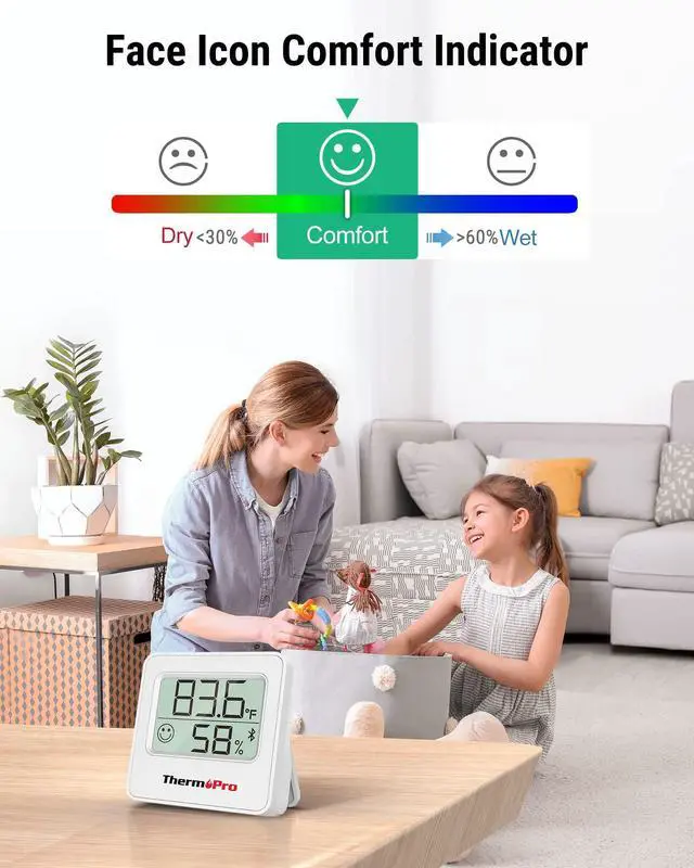 Alt view image 4 of 7 - ThermoPro TP357 Digital Hygrometer Indoor Thermometer of 260FT, Bluetooth Thermometer Humidity Meter with Smart App, Room Thermometer Humidity Gauge with Temperature Humidity Sensor