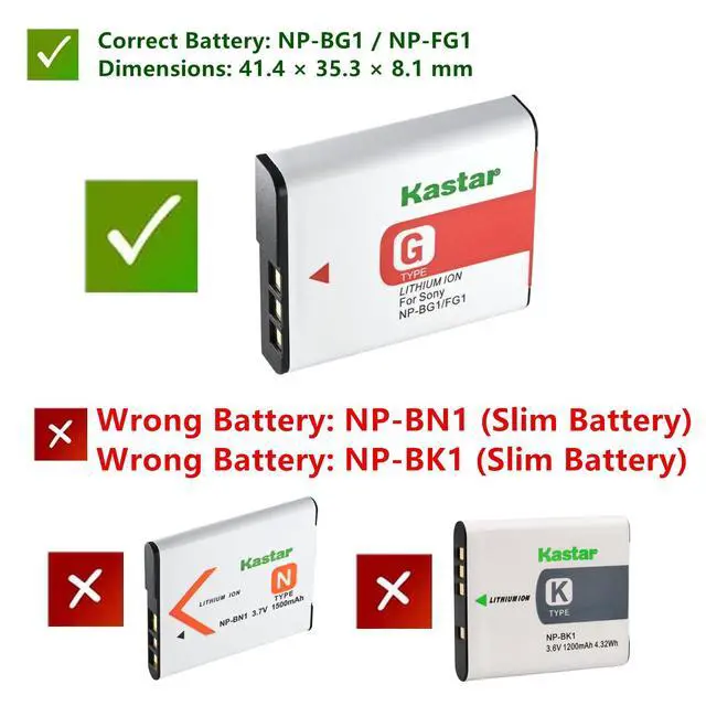 Alt view image 2 of 7 - Kastar NP-BG1 / NP-FG1 Battery (2-Pack) + Slim USB Charger Compatible with Sony Cyber-Shot Cameras Check Battery Model Before Purchase