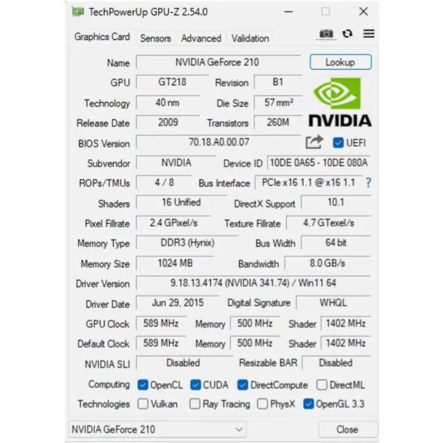 Alt view image 7 of 7 - QTHREE GeForce GT 210 Graphics Card,1024 MB DDR3 64 Bit,HDMI,VGA,Low Profile Video Card for PC,GPU,PCI Express 2.0 x16,SFF,Low Power