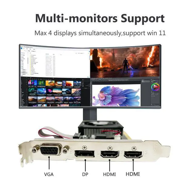Alt view image 4 of 6 - QTHREE GeForce GT 730 4GB Graphics Card,2X HDMI, DP,VGA,DDR3,64 Bit,Low Profile Video Card for PC,Computer GPU,PCI Express X8,SFF,DirectX 12,Support Winows 11