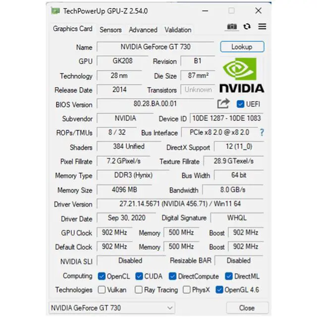 Alt view image 6 of 6 - QTHREE GeForce GT 730 4GB Graphics Card,2X HDMI, DP,VGA,DDR3,64 Bit,Low Profile Video Card for PC,Computer GPU,PCI Express X8,SFF,DirectX 12,Support Winows 11