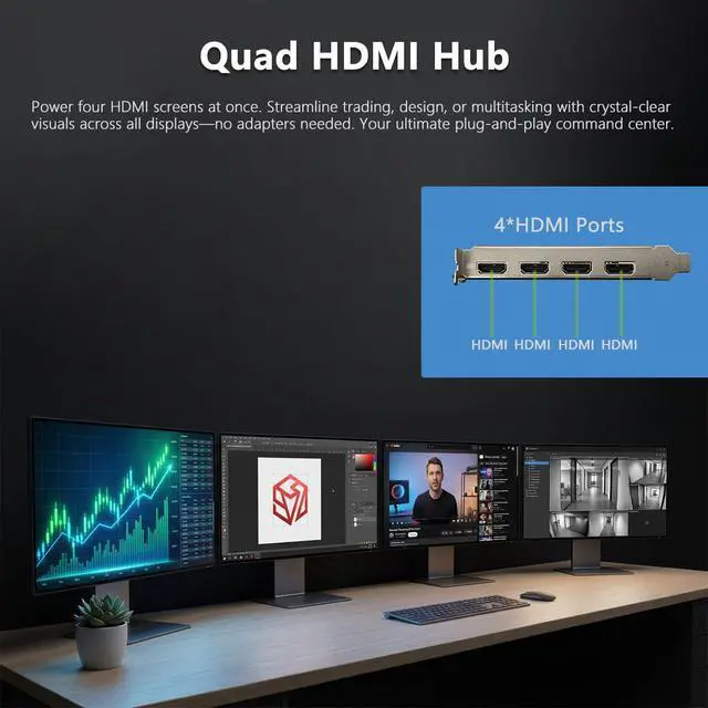 Alt view image 3 of 7 - Vandossy GeForce GT 730 Graphics Card, 4× HDMI 4GB GDDR5 Video Card PCIe 2.0×8 384CUDA Gaming Video Card for for Multi-Monitor Business, HTPC, Home Theater, Silent PC