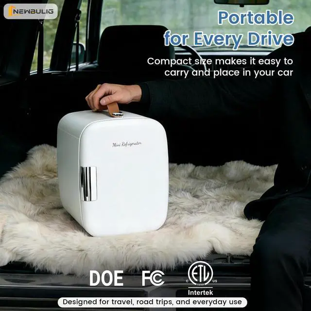 Alt view image 2 of 7 - NEWBULIG Mini Fridge for Bedroom, Office & Car, Portable 4L/4.23QT Mini Refrigerator for Skincare with Handle, Ultra-Quiet Energy-Saving Compact Cooler for Drinks, Food, Skincare & Makeup, 12V AC/DC
