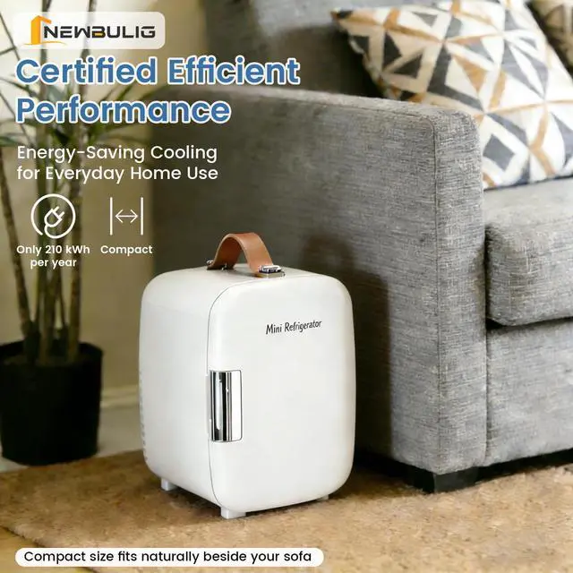 Alt view image 4 of 7 - NEWBULIG Mini Fridge for Bedroom, Office & Car, Portable 4L/4.23QT Mini Refrigerator for Skincare with Handle, Ultra-Quiet Energy-Saving Compact Cooler for Drinks, Food, Skincare & Makeup, 12V AC/DC