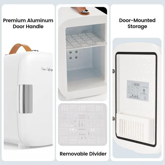 Alt view image 7 of 7 - NEWBULIG Mini Fridge for Bedroom, Office & Car, Portable 4L/4.23QT Mini Refrigerator for Skincare with Handle, Ultra-Quiet Energy-Saving Compact Cooler for Drinks, Food, Skincare & Makeup, 12V AC/DC