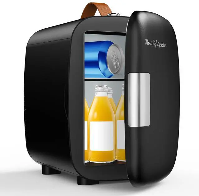 Main image of DUMOS Mini Fridge for Bedroom, 4L Compact Personal Fridge Cooler For Skincare, Drinks, And Snacks, Fits 6 Cans, Mini Refrigerator with 110V Ac/12V Dc, Ideal For Car, Dorm, Black