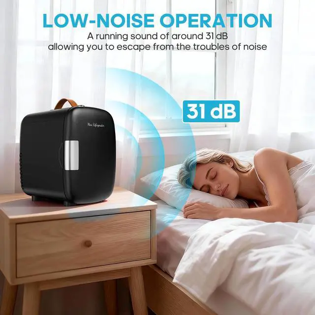 Alt view image 2 of 7 - DUMOS Mini Fridge for Bedroom, 4L Compact Personal Fridge Cooler For Skincare, Drinks, And Snacks, Fits 6 Cans, Mini Refrigerator with 110V Ac/12V Dc, Ideal For Car, Dorm, Black