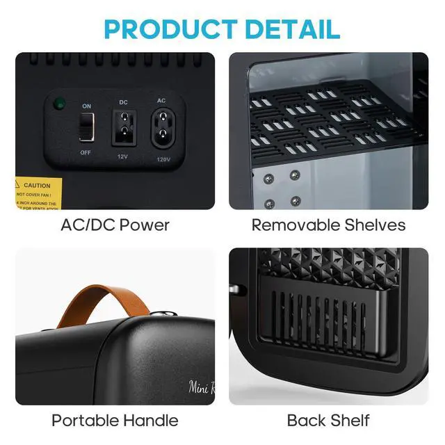 Alt view image 7 of 7 - DUMOS Mini Fridge for Bedroom, 4L Compact Personal Fridge Cooler For Skincare, Drinks, And Snacks, Fits 6 Cans, Mini Refrigerator with 110V Ac/12V Dc, Ideal For Car, Dorm, Black