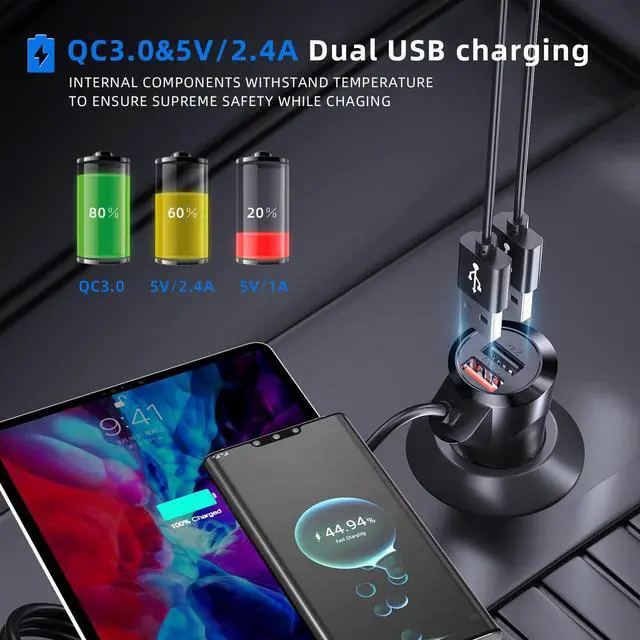 Alt view image 5 of 7 - Bluetooth Car Adapter 3 in 1 FM Transmitter Car Radio Bluetooth Transmitter with Phone Holder, QC3.0 Fast Charging, Strong Microphone, HiFi Bass Sound, Hands-Free Call, Support USB/TF Drive