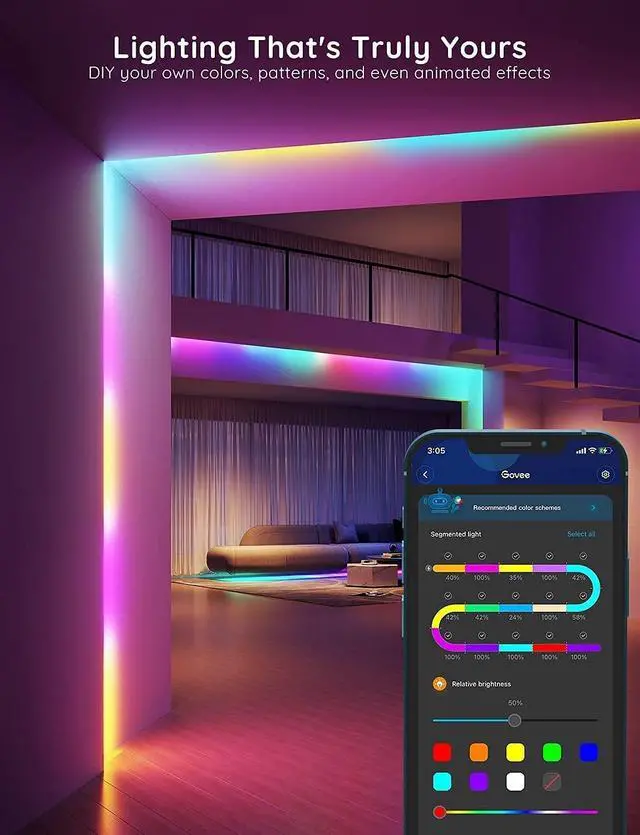 Alt view image 7 of 7 - Govee RGBIC LED Strip Lights, 32.8ft Smart LED Lights for Bedroom, Bluetooth LED Lights APP Control, DIY Multiple Colors on One Line, Color Changing LED Strip Lighting Music Sync, Home Decor