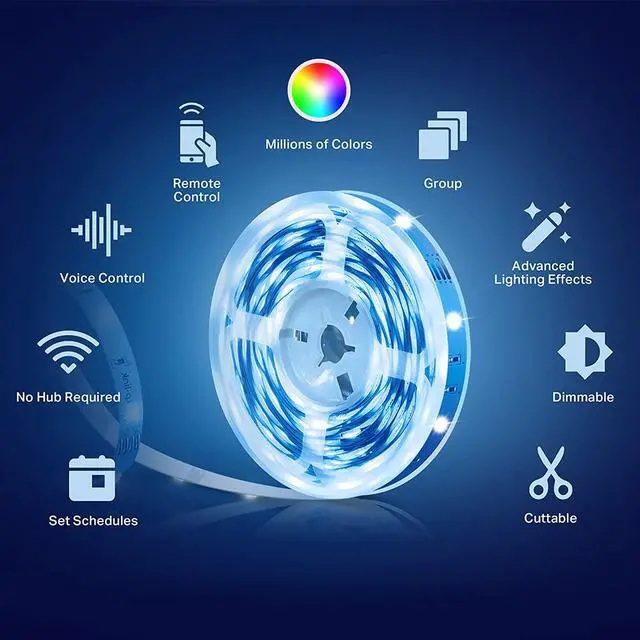 Alt view image 3 of 5 - Kasa Smart LED Light Strip, 16.4ft WiFi LED Strip Works with Alexa, Google Home, SmartThings, High Brightness with 16 Million Colors, RGB, Grouping, Adjustable Length, Up to 25,000 Hours (KL400L5)