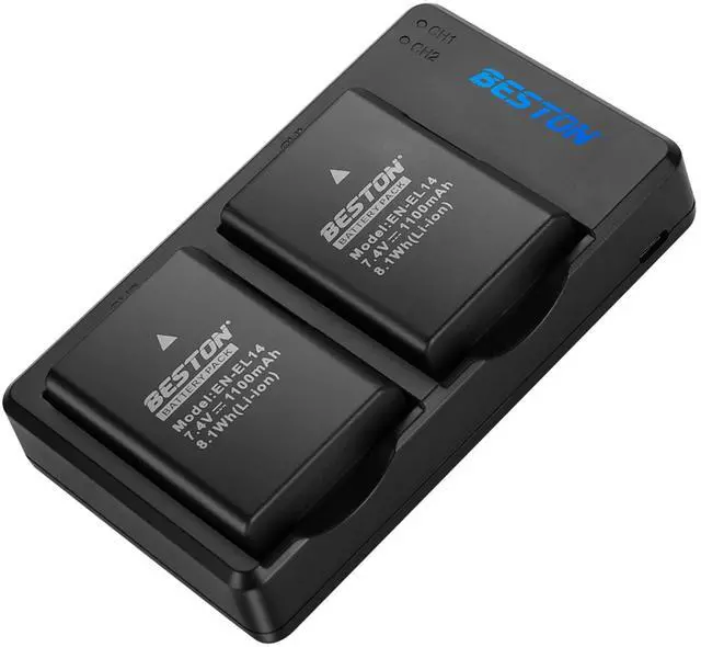 Main image of 2-Pack EN-EL14 / EN-EL14a Battery Packs and Rapid USB Charger Compatible with Nikon D3100 D3200 D3300 D3400 D3500 D5100 D5200 D5300 D5500 D5600 DF Coolpix P7000 P7100 P7700 P7800 Cameras