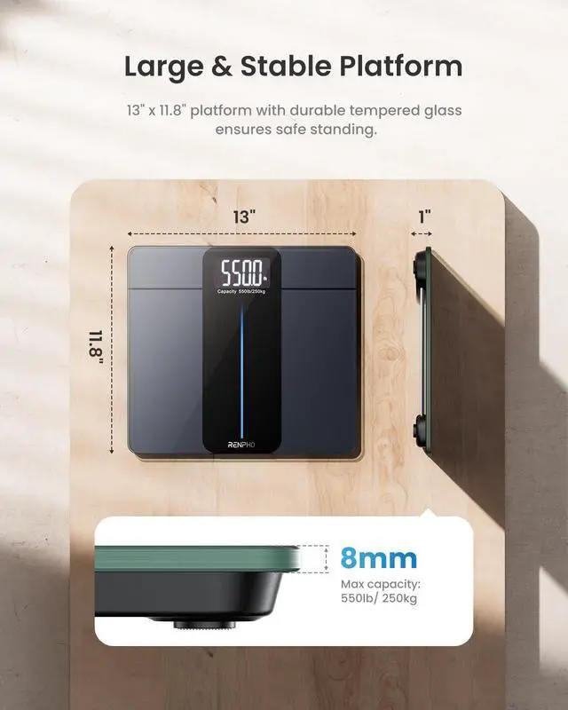 Alt view image 4 of 7 - 550lb Scale for Body Weight, Digital Bathroom Scale with Large LED Display, Big Platform Weighing Machine with Extra-High Capacity, Most Accurate to 0.05lb, 13x11.8in, Core 1L