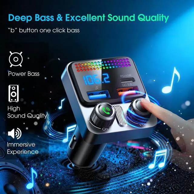 Alt view image 7 of 7 - Bluetooth 5.4 Car Adapter 48W Charging USB Bluetooth Adapter for Car,Wireless Fm Transmitter Radio,Song Switching,Handsfree Calling and Audio Receiver,HiFi Music Player,Matrix LED Effects