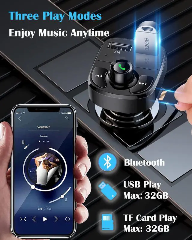 Alt view image 4 of 7 - Handsfree Call Car Charger, Wireless Bluetooth 5.3 FM Transmitter Radio Receiver, MP3 Audio Music Adapter, Dual USB Ports, LED Show Voltage/FM Frequency, Compatible for iPhone Samsung Smartphones