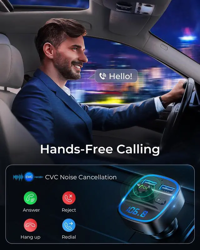 Alt view image 6 of 7 - T FM Transmitter, Bluetooth FM Transmitter Wireless Radio Adapter Car Kit with Dual USB Charging, Audio Receiver Car Charger MP3 Player, Support Hands-Free Calling, TF Card & USB Disk