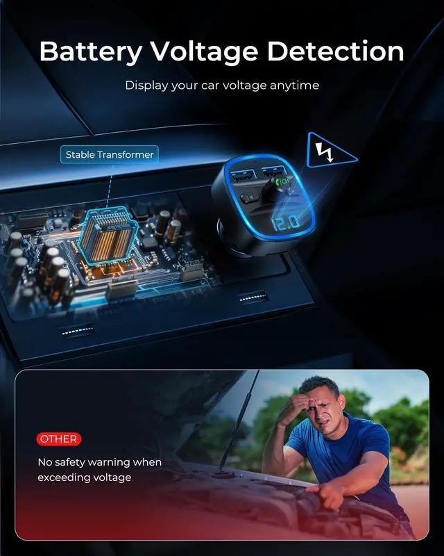 Alt view image 7 of 7 - T FM Transmitter, Bluetooth FM Transmitter Wireless Radio Adapter Car Kit with Dual USB Charging, Audio Receiver Car Charger MP3 Player, Support Hands-Free Calling, TF Card & USB Disk