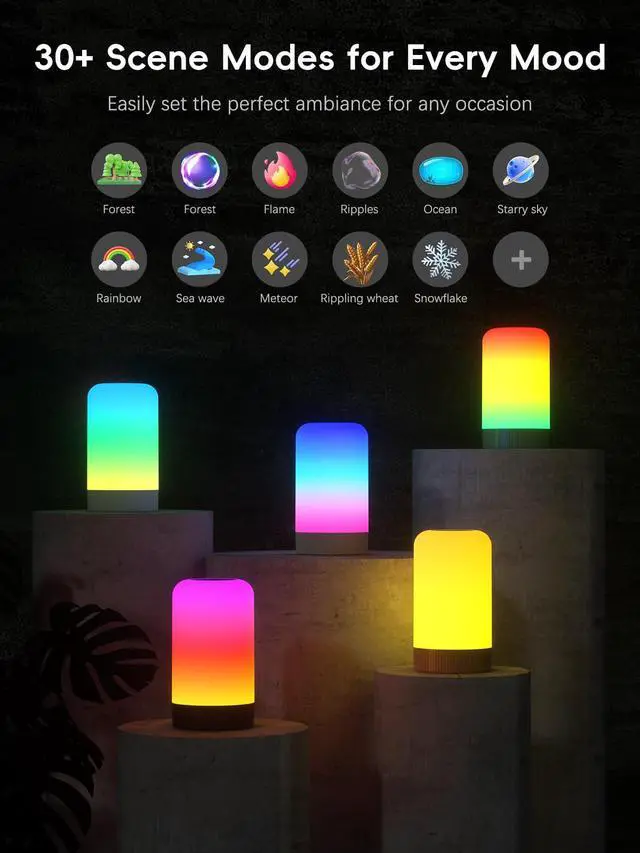 Alt view image 4 of 7 - RGBICWW Smart Table Lamp, Touch Bedside Lamp with App Control, LED Desk Lamp with Music Sync, 30+ Scenes & 16M Colors, Color Changing Lamp for Bedroom Living Room Gaming Dimmable Night Light, White