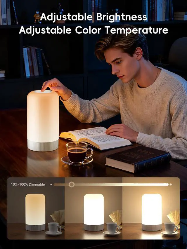 Alt view image 6 of 7 - RGBICWW Smart Table Lamp, Touch Bedside Lamp with App Control, LED Desk Lamp with Music Sync, 30+ Scenes & 16M Colors, Color Changing Lamp for Bedroom Living Room Gaming Dimmable Night Light, White
