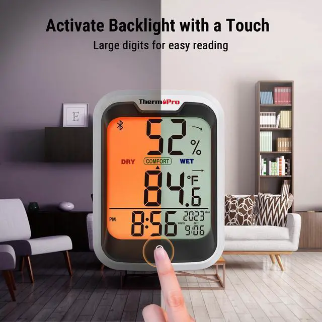 Alt view image 6 of 7 - TP358 Bluetooth Thermometer for Room Temperature with Built-in Clock, Smart Temperature Sensor and Humidity Meter with Backlit, 260Ft Hygrometer Indoor Thermometer with Data Storage Export