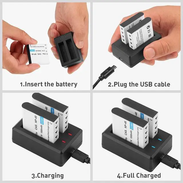Alt view image 7 of 7 - CAS. NP-40 Battery Pack, 3 x 1500mAh Batteries & NP 40 Charger