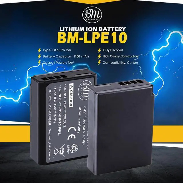 Alt view image 2 of 5 - 2-Pack of LP-E10 Batteries for Canon EOS Rebel T3, T5, T6, T7, T100, Kiss X50, Kiss X70, EOS 1100D, EOS 1200D, EOS 1300D, EOS 2000D, EOS 4000D Digital Camera