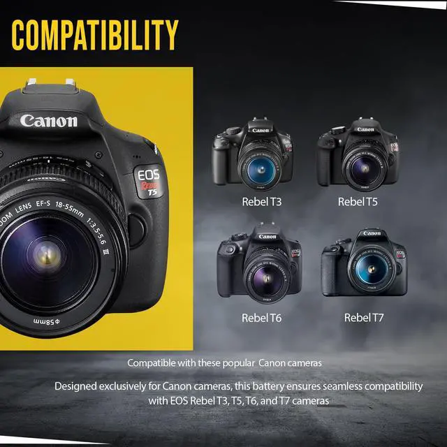 Alt view image 4 of 5 - 2-Pack of LP-E10 Batteries for Canon EOS Rebel T3, T5, T6, T7, T100, Kiss X50, Kiss X70, EOS 1100D, EOS 1200D, EOS 1300D, EOS 2000D, EOS 4000D Digital Camera