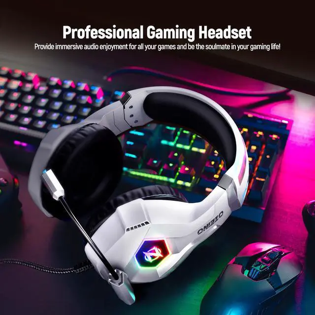 Alt view image 6 of 6 - Gaming Headset for PC, Ps4, Ps5, Xbox Headset with 7.1 Surround Sound Gaming Headphones with Noise Canceling Mic, LED Light Over Ear Headphones for Switch, Xbox Series X/S, Laptop, Mobile White