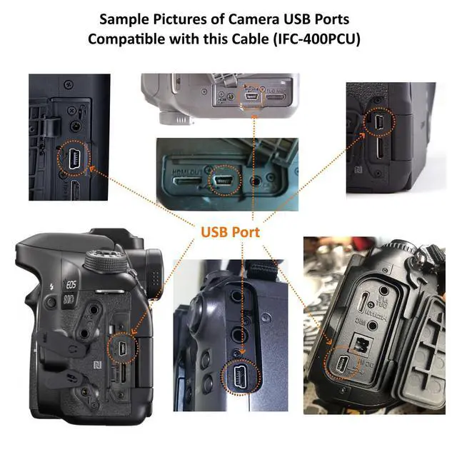 Alt view image 2 of 5 - Camera IFC-400PCU USB Data / File Transfer Cable for Canon Rebel EOS T1i T2i T3 T3i T4i T5 T5i T6 T6i T6s T7i, Select PowerShot & Vixia Camcorders - See Complete List of Compatible Canon Models Below