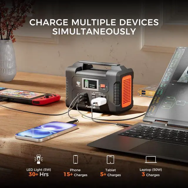 Alt view image 3 of 6 - Portable Power Station 200W, 40800mAh Backup Power Battery Pack With 110V AC Outlets/2 DC Ports/3 USB Ports, Solar Generator Power Supply For Home Backup, Power Outages, and Camping