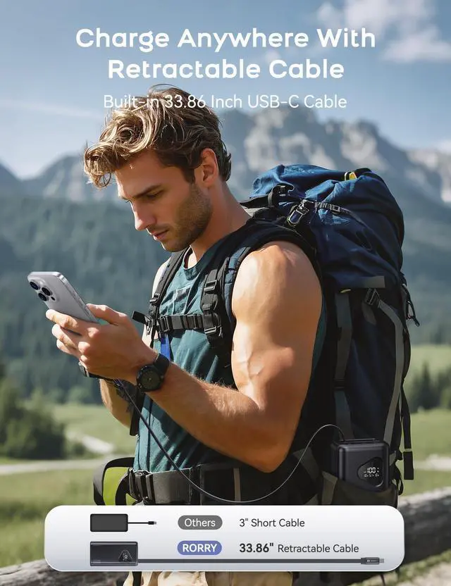 Alt view image 3 of 7 - Laptop Power Bank, 25000mAh 65W Portable Laptop Charger Battery Bank PD Fast Charger Built in Retractable Cables, for iPhone 17/16/15 Series, MacBook, Samsung, Dell, XPS, iPad, Steam Deck, Black