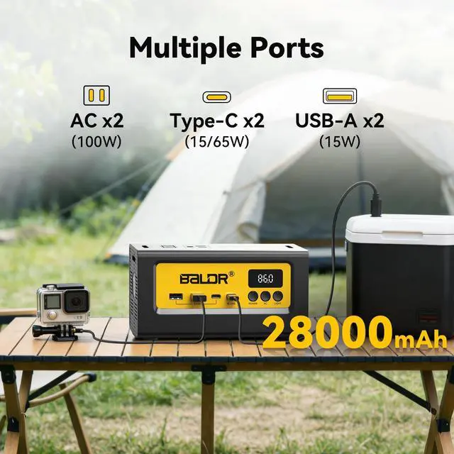 Alt view image 3 of 7 - Portable Power Station 28000mAh, 90Wh LiFePO4 Battery Backup Camping Solar Generator Fast Charging with AC Outlet 150W Peak Power Bank for Home Backup Outdoor Emergency