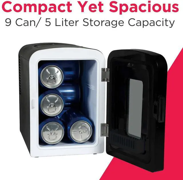 Alt view image 2 of 7 - Portable 9-Can Mini Cooler Fridge, 5L, Brushed Stainless Rugged, Window, EFMIS189-SS, Clear Door, Glass