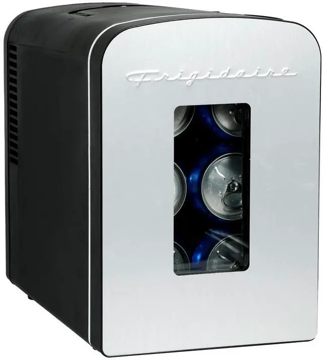 Main image of Portable 9-Can Mini Cooler Fridge, 5L, Brushed Stainless Rugged, Window, EFMIS189-SS, Clear Door, Glass