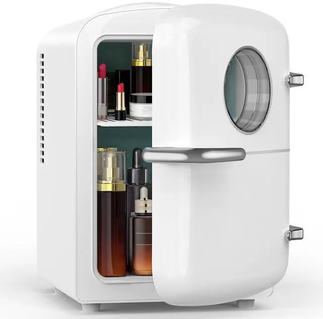 Main image of Mini Fridge for Bedroom, 4L/6 Cans Small Cosmetic Fridge for Skincare, Makeup & Drink, With Observation Window, Portable Desk Fridge Cooler and Warmer for Kids, Car, Office, Dorm, White