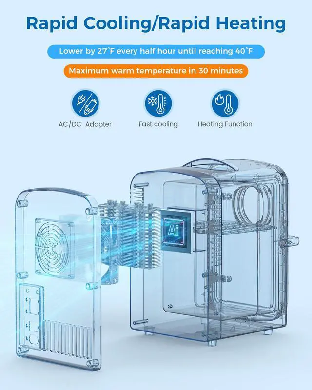 Alt view image 3 of 7 - Mini Fridge for Bedroom, 4L/6 Cans Small Cosmetic Fridge for Skincare, Makeup & Drink, With Observation Window, Portable Desk Fridge Cooler and Warmer for Kids, Car, Office, Dorm, White