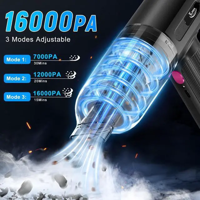 Alt view image 3 of 7 - Handheld Car Vacuum Cleaner, 4 in 1 Vacuum Cleaner 16000Pa Air Duster, 3-Speed Adjustable 120W High Power Vacuum Cleaner with LED Light and Multi-Nozzles for Car, Home, Office, Pet