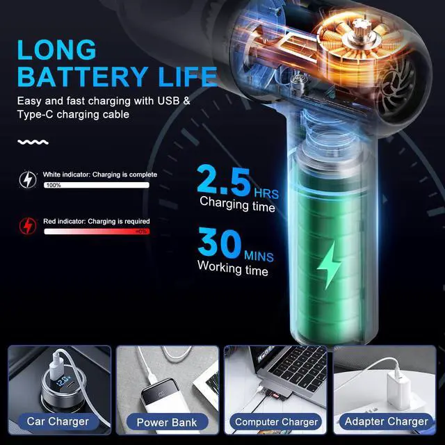 Alt view image 5 of 7 - Handheld Car Vacuum Cleaner, 4 in 1 Vacuum Cleaner 16000Pa Air Duster, 3-Speed Adjustable 120W High Power Vacuum Cleaner with LED Light and Multi-Nozzles for Car, Home, Office, Pet