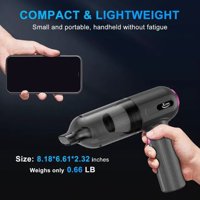 Alt view image 6 of 7 - Handheld Car Vacuum Cleaner, 4 in 1 Vacuum Cleaner 16000Pa Air Duster, 3-Speed Adjustable 120W High Power Vacuum Cleaner with LED Light and Multi-Nozzles for Car, Home, Office, Pet