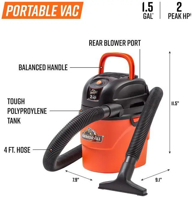 Alt view image 3 of 7 - AA155 1.5-Gallon 2 Peak HP Portable Wet/Dry Vacuum, Orange