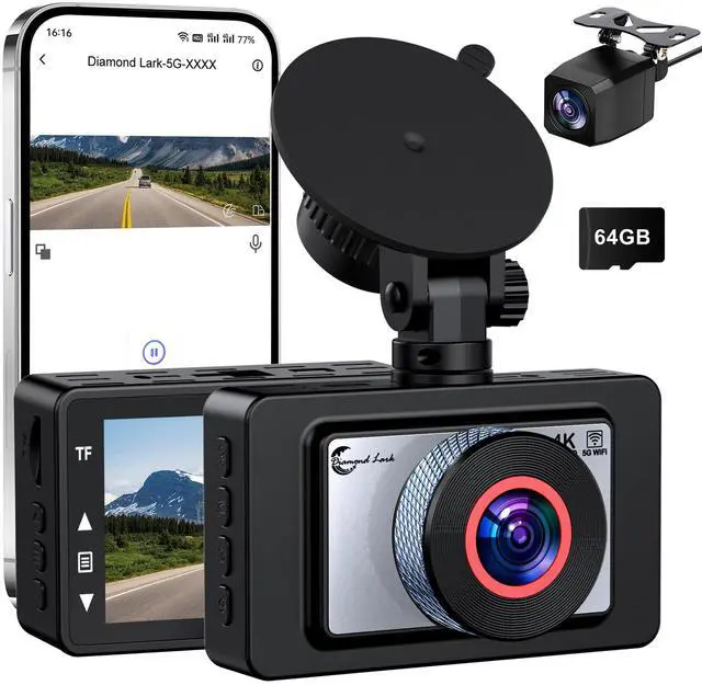 Main image of Dash Cam Front and Rear, 4K Ultra HD Dash Camera for Cars, 64GB Card Included, Built-in 5G WiFi Mobile APP Control, 3" IPS Screen,Super Clear Night Vision, 170°Wide Angle,G-Sensor, 24H Parking Monitor