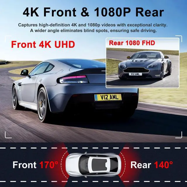 Alt view image 2 of 6 - Dash Cam Front and Rear, 4K Ultra HD Dash Camera for Cars, 64GB Card Included, Built-in 5G WiFi Mobile APP Control, 3" IPS Screen,Super Clear Night Vision, 170°Wide Angle,G-Sensor, 24H Parking Monitor