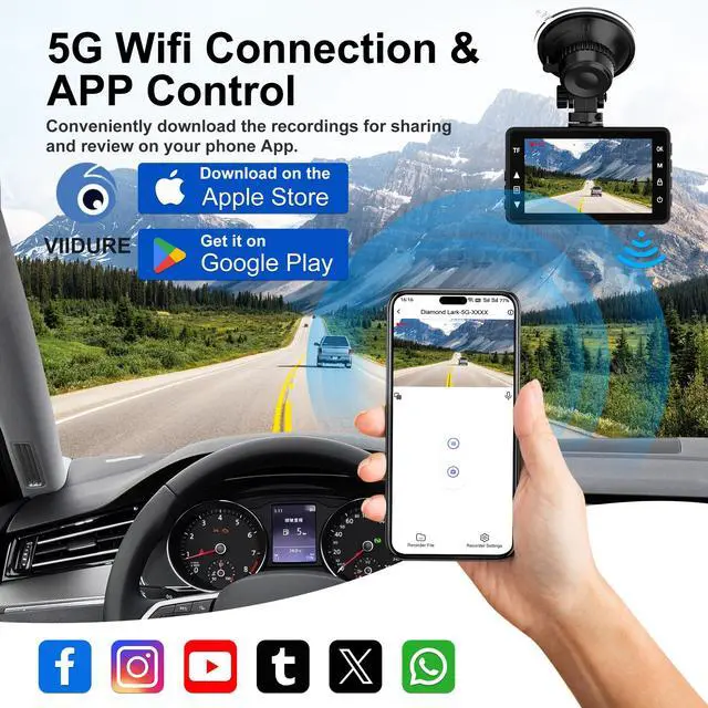 Alt view image 4 of 6 - Dash Cam Front and Rear, 4K Ultra HD Dash Camera for Cars, 64GB Card Included, Built-in 5G WiFi Mobile APP Control, 3" IPS Screen,Super Clear Night Vision, 170°Wide Angle,G-Sensor, 24H Parking Monitor
