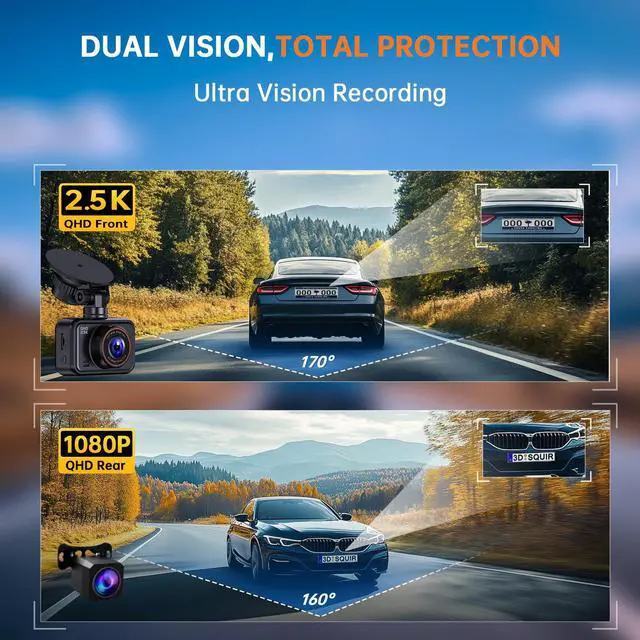 Alt view image 3 of 7 - Dash Cam Front and Rear, 2.5K Dual Dash Camera for Cars, 2560P Mini Car Camera, 2 inch IPS Screen, 32GB Card Included, WDR Night Vision, 24 Hours Parking Monitor, G-Sensor, Support 256 GB Max