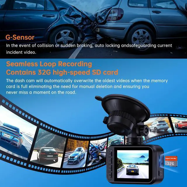Alt view image 5 of 7 - Dash Cam Front and Rear, 2.5K Dual Dash Camera for Cars, 2560P Mini Car Camera, 2 inch IPS Screen, 32GB Card Included, WDR Night Vision, 24 Hours Parking Monitor, G-Sensor, Support 256 GB Max