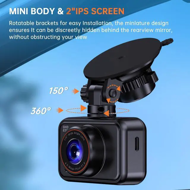 Alt view image 6 of 7 - Dash Cam Front and Rear, 2.5K Dual Dash Camera for Cars, 2560P Mini Car Camera, 2 inch IPS Screen, 32GB Card Included, WDR Night Vision, 24 Hours Parking Monitor, G-Sensor, Support 256 GB Max