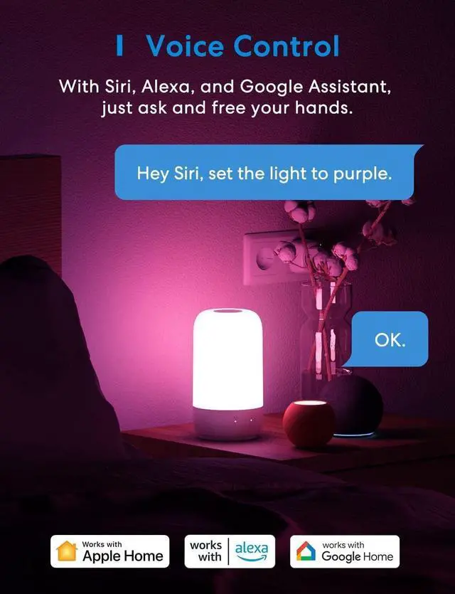 Alt view image 2 of 5 - Smart Table Lamp for Bedroom, Smart Lamp Works with Homekit and Alexa, WiFi LED Nightstand Lamp with Tunable White & Dimmable RGBW, Schedule and Timer, Voice App Touch Control