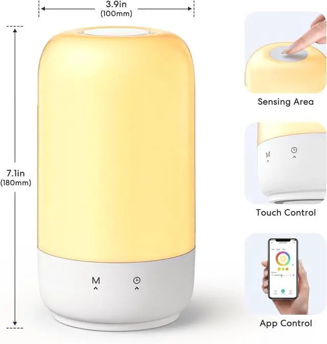 Alt view image 5 of 5 - Smart Table Lamp for Bedroom, Smart Lamp Works with Homekit and Alexa, WiFi LED Nightstand Lamp with Tunable White & Dimmable RGBW, Schedule and Timer, Voice App Touch Control